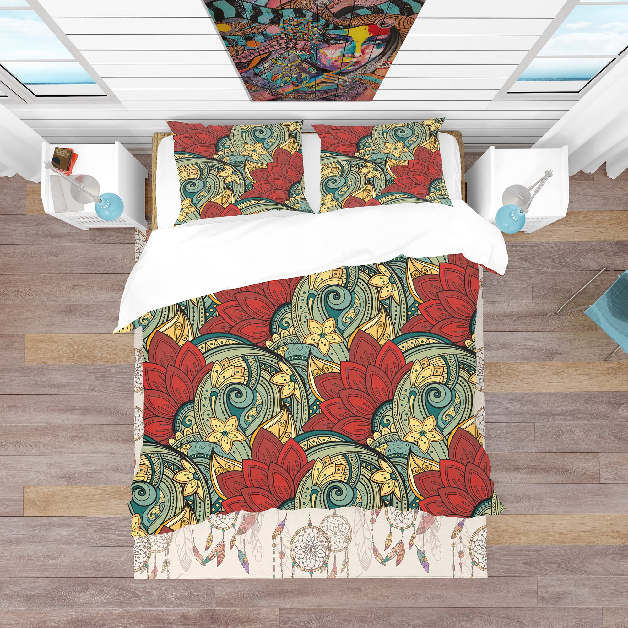 Designart 'Colorful Floral Pattern' Bohemian & Eclectic Duvet Cover Set
