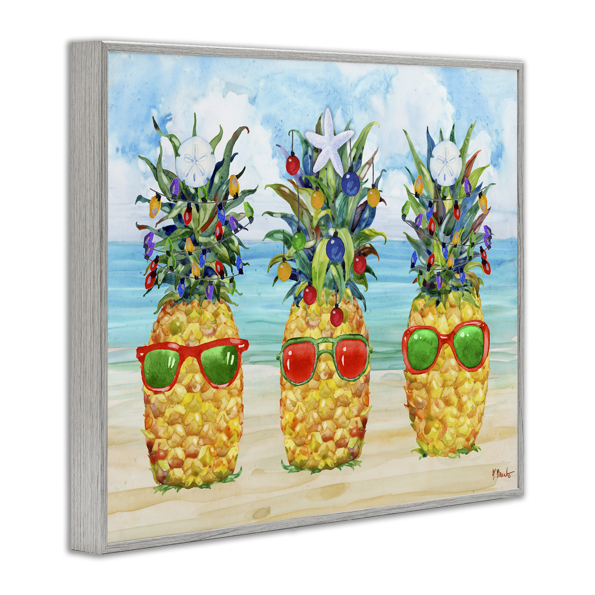 Stupell Industries Christmas Themed Pineapples Holiday Painting Gray Framed Art Print Wall Art, 14 x 11
