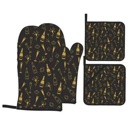 

Oven Mitts and Pot Holders 4 pcs Set Bottles Heat Resistant Pot Holders Oven Mitts for kitchen Non-Slip Hanging Loop Oven Glove Potholders for Baking Cooking