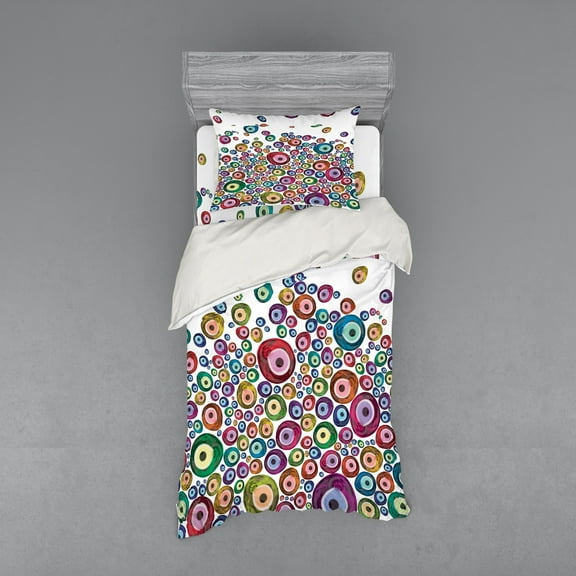 Ambesonne Ethnic Bedding Set 3 Pcs, Evil Eye Pattern, Twin, Multicolor