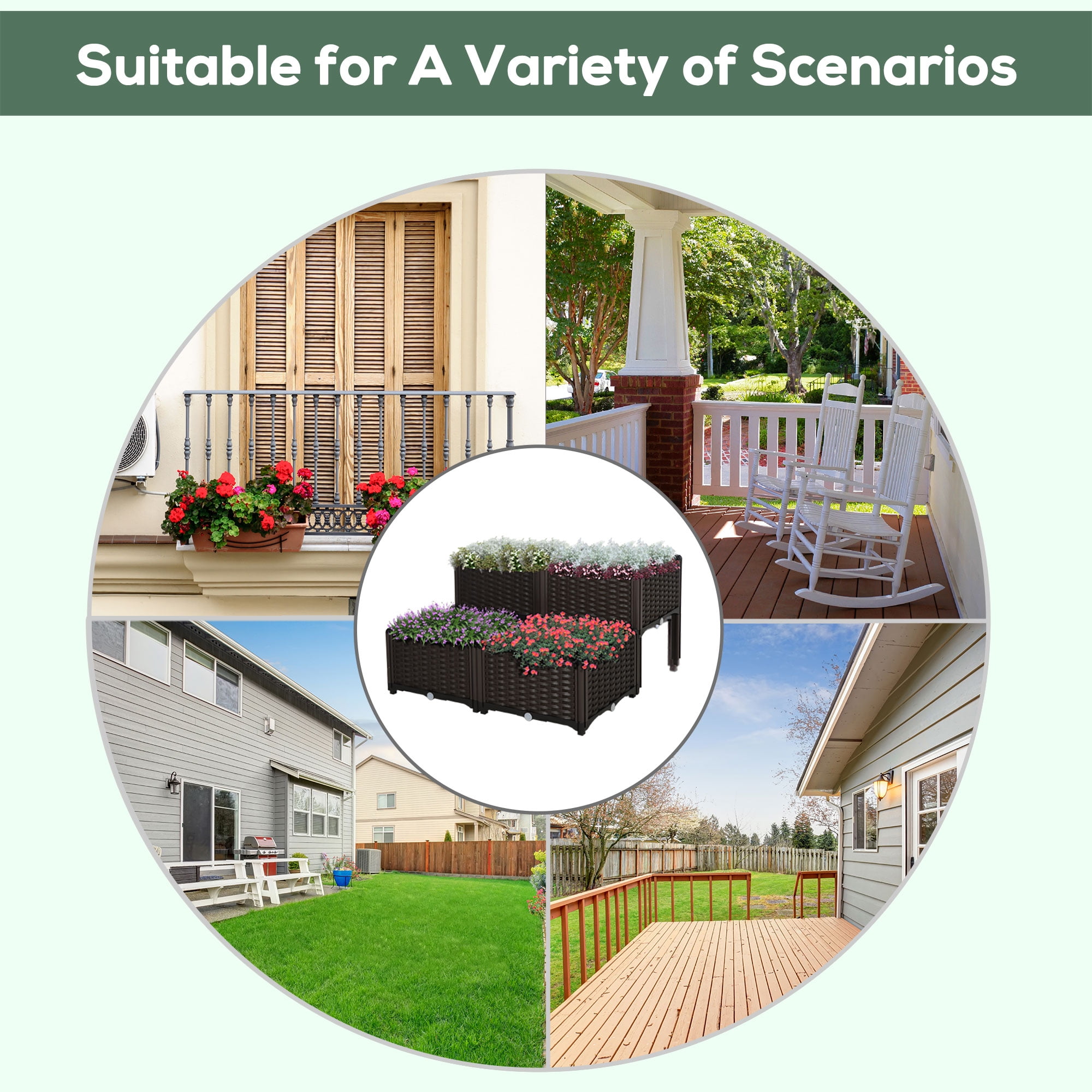 Garden Pots Outsunny 4 Piece Raised Garden Bed with Legs, Self-Watering Planter Box Raised Bed to Grow Flowers, Herbs & Vegetables, Brown,Outdoor Garden Planters