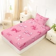 thumbnail image 4 of Manfei Pink Grid Bow Print Twin Sheet Sets for Girls, Cute Ribbon Bows Bedding, 3-Piece, 4 of 5
