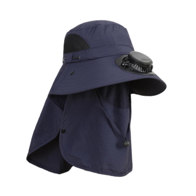 Sombrero con ventilador solar Strade Fareast Limited para exteriores con solapa para cubrir el cuello y la cara Azul oscuro