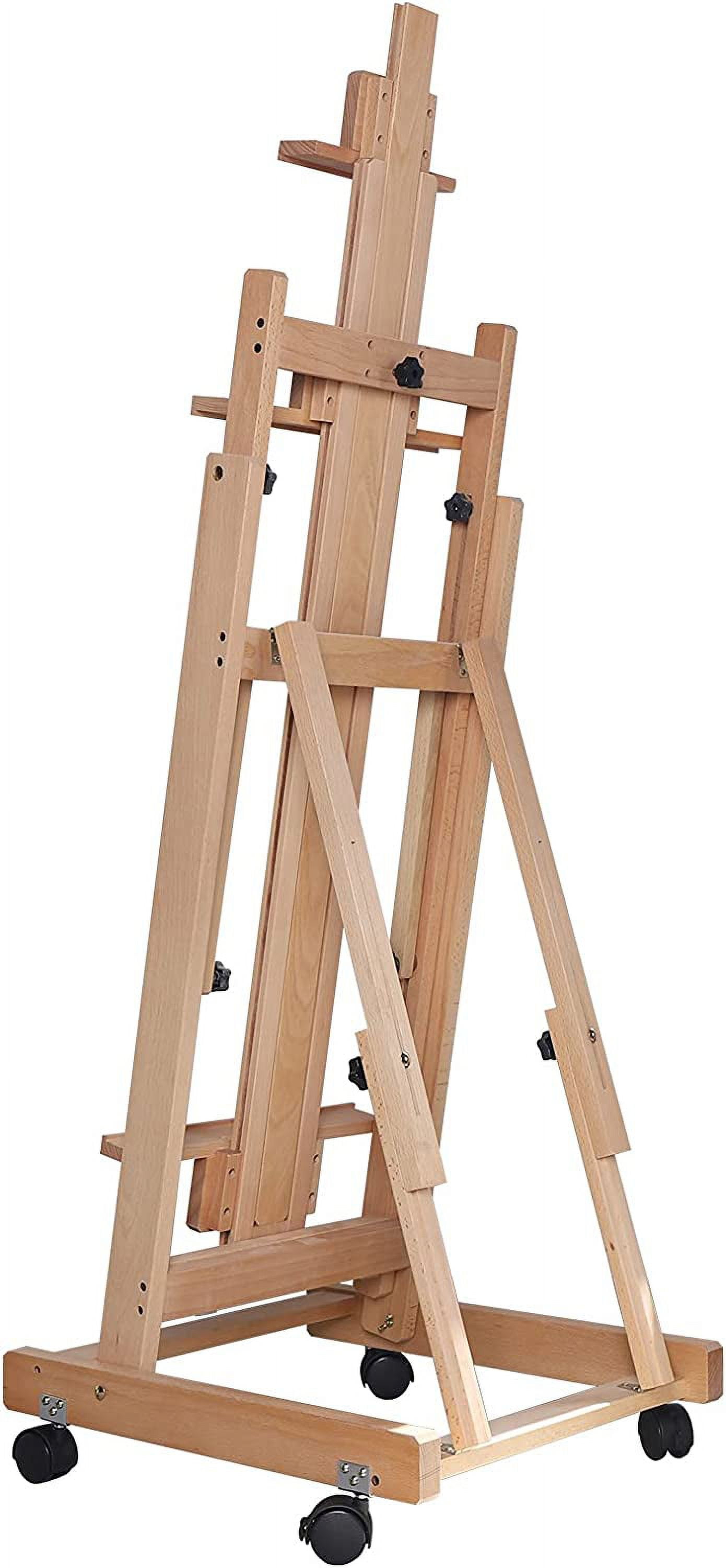 MONIPA Large Heavy-Duty Studio Art Easel H-Frame Wood Movable Adjustable H 56.30"-91.34" W/4 Locked Wheels