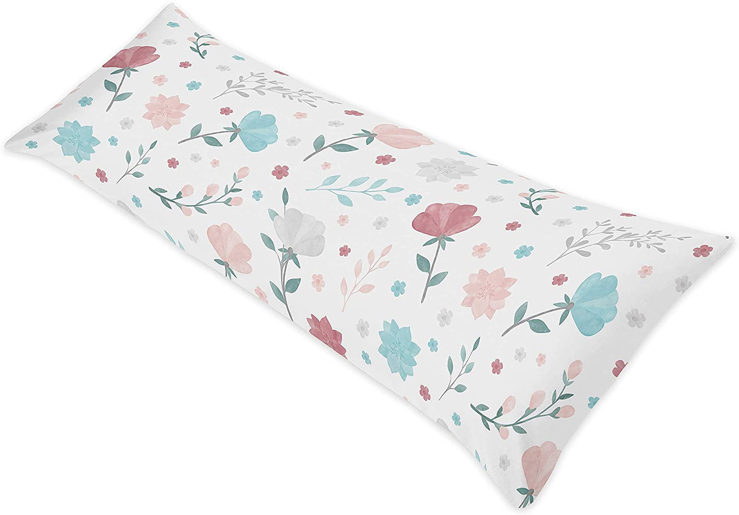 Grey Pink Shabby Chic Watercolor Floral Body Pillow Case Cover by Sweet Jojo 