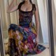 thumbnail image 3 of Tie Dye Bodycon Dress U Neck Ladies Elegant Dress Lace Up Printed Party Clothing Hugtrwg Para estrenar, 3 of 9