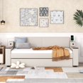 thumbnail image 2 of Tcbosik Upholstered Daybed with Trundle and USB Port, Twin Size Linen Fabric Sofa Bed with Storage Arms and Side Pocket for Living Room, Bedroom, Wood Slats Support, Space Saving, Beige, 2 of 11