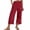 Red, variant on MHOSTAFH Women's Cotton Linen Wide Leg Capris High Waisted Front Zipper Button Cropped Trousers Summer Casual Office Capri Pants