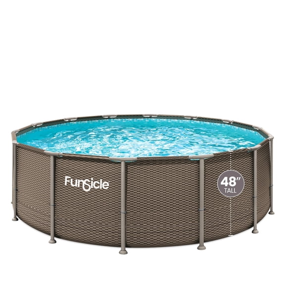 Funsicle Oasis Designer Above Ground Metal Frame Swimming Pool Set – with FB1200S AutoSkimmer Pump, Ladder, Cover, Cloth & Deluxe Maint. Kit, 14' x 48", Round, Double Rattan