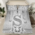 thumbnail image 2 of Manfei Letter Monogrammed Initial S Girl 3pcs Twin Sheet Sets,Kawaii Bow Butterfly Twin Fitted Sheet,Bling Crystal Grey Glitter Breathable Flat Sheet,Lightweight Room Decor, 2 of 7