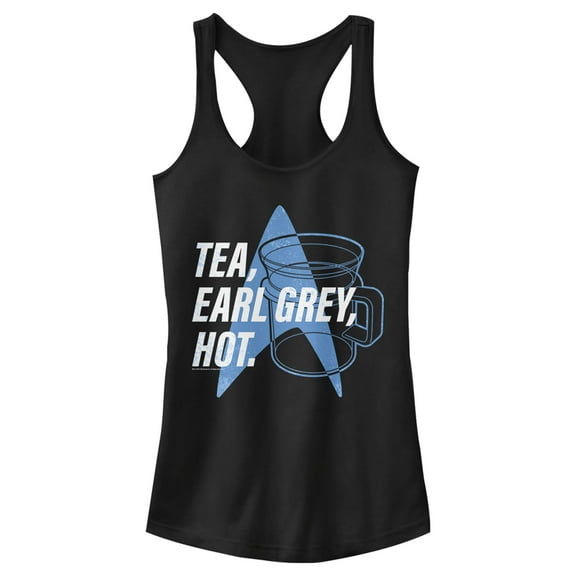 Junior's Star Trek: The Next Generation Cup Of Tea Earl Grey Hot, Captain Picard  Racerback Tank Top Black 2X Large