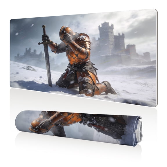 LIVEKEY XXL Mouse Pad Knight Snow Castle 80x40cm Non Slip Durable Easy Clean Stitched Edges Full Desk Coverage for Gaming Office Use