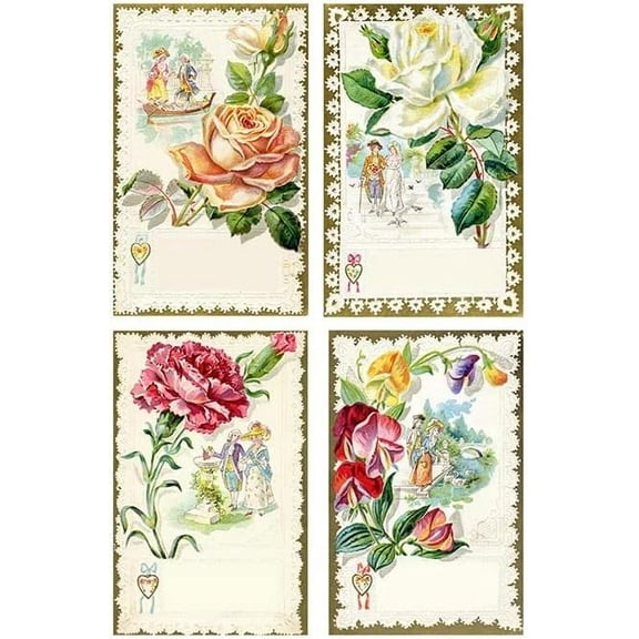 European Excellency, Vintage Floral Decoupage Paper for Furniture and Crafts, Vintage Floral Rice Paper for Decoupage, Junk Journals and Scrapbooking, Craft Supplies, A4 (Flower Stamps - 2 Sheets)