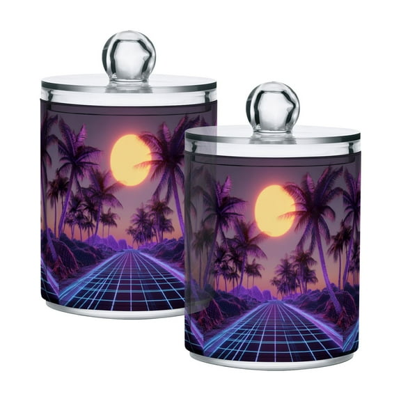 Yayeee 2 Pack Qtip Holder Bathroom Cotton Swab Canister with Lid Clear Dispenser Set, Night Purple Road