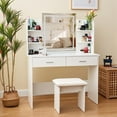 thumbnail image 3 of REDCAMP Vanity Set with Lighted Mirror, Makeup Vanity Desk with Drawers Padded Stool, White, 3 of 9