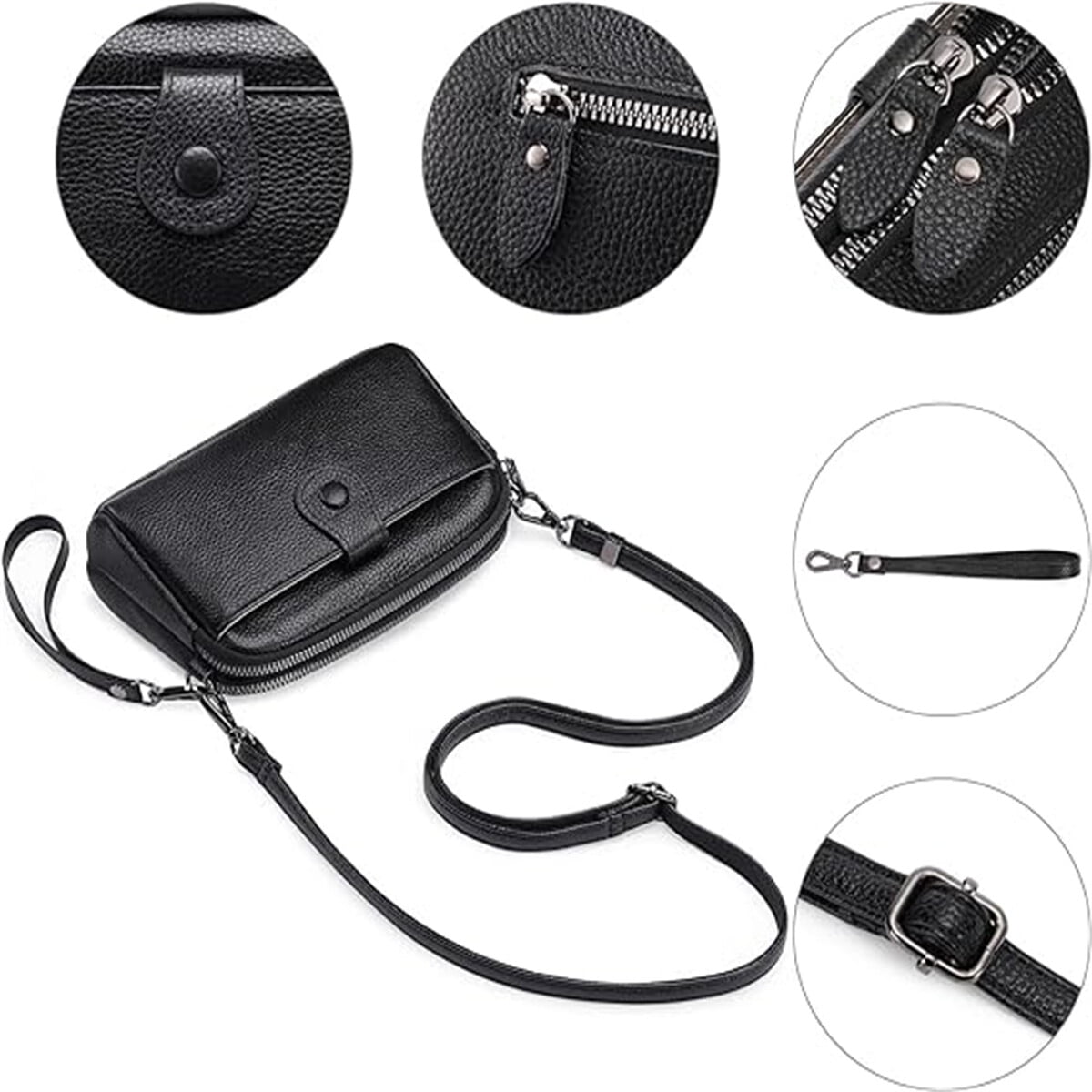 KAWELL Crossbody Bags for Women Genuine Leather Shoulder Purse Cross Body Bag with Wristlet Top Zipper