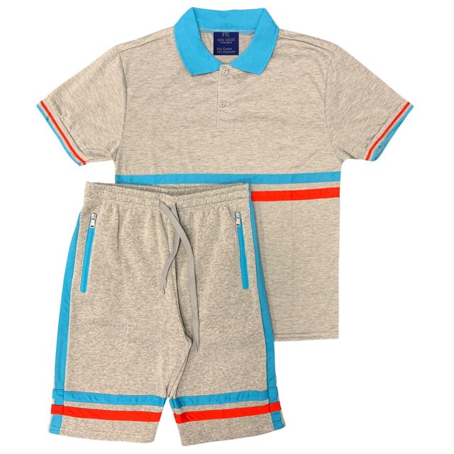 Ensemble Polo pour Hommes 2 Pcs & Shorts d'Été en Molleton Doux Assortis