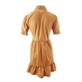 thumbnail image 4 of PENGXIANG Femmes Robe d'Été Manches Courtes Bouton Volant Manches Mini Robe Couleur Unie Coupe Ample Courte Robe Plissée Fluide, 4 of 5