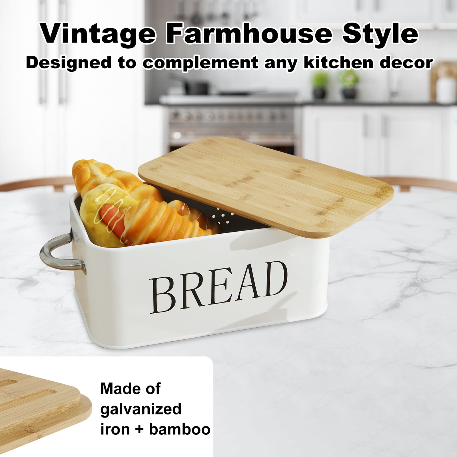White Bread Box for Kitchen Countertop Bread Box with Cutting Board Lid White Bread Box Small Bread Box, Bread Bin Bread Holder for Kitchen Counter