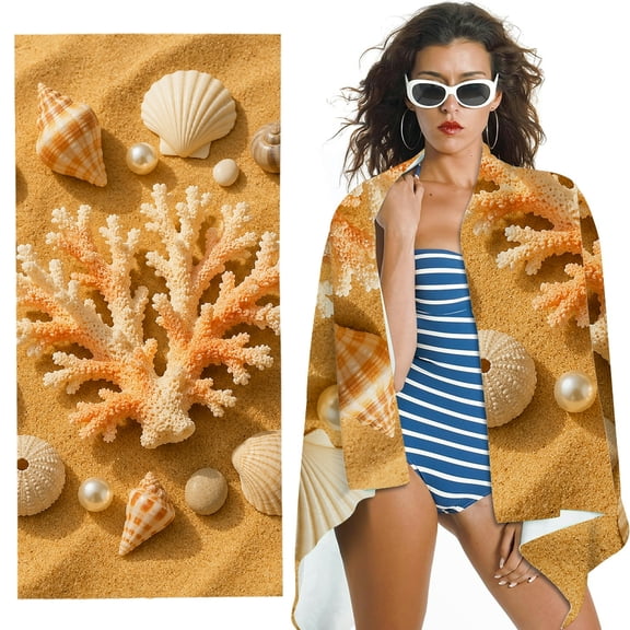RKSupls Seashell Coral Sand Beach Oversized Microfiber Beach Towel - Ultra-Soft Microfiber , for Bathroom, beach- 30x60 in
