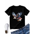thumbnail image 4 of Women's T-Shirt Flying Bald Eagle US Flag Patriotic Short Sleeve Casual Tee Classic Crew Neck T Shirt for Women Black, 2XL, 4 of 7