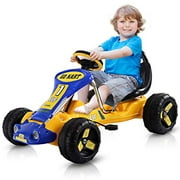 HONEY JOY Pedal Go Kart for Kids, Foot Pedal-Powered Racing Car w/3-Level Adjustable Seat, Steering Wheels, 4 Anti-Slip Tires, Outdoor Ride On Street Kart Toys for Children (Yellow)