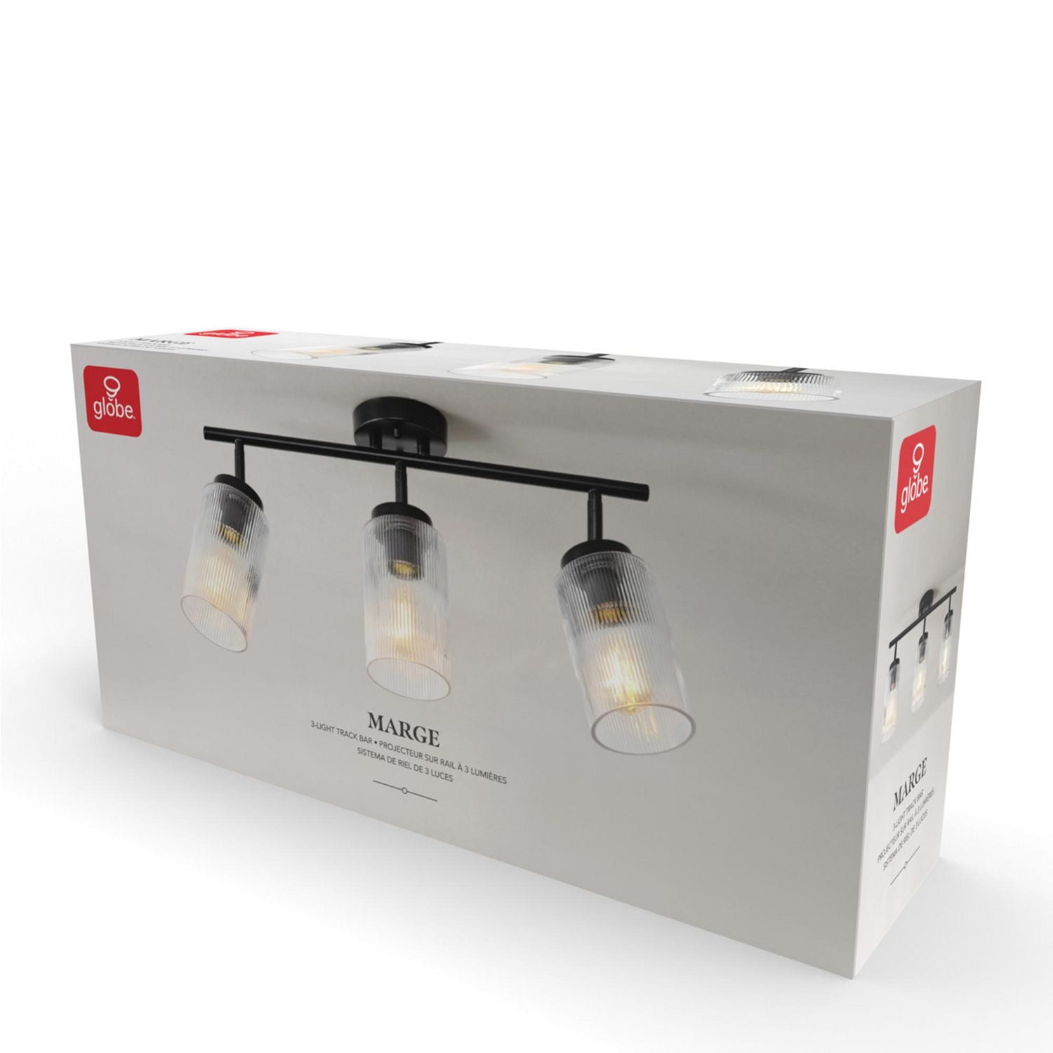 3-Light Matte Black Track Lighting with Ribbed Glass Shades and Pivoting Track Heads