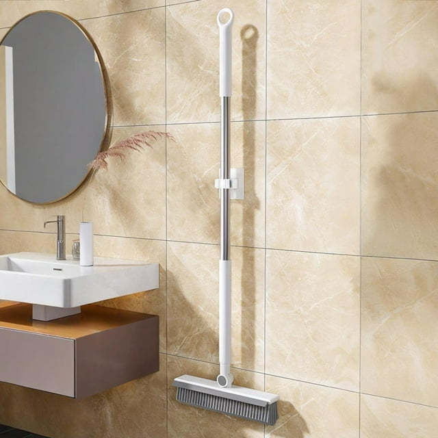 Cepillo Para Suelos Con Mango Largo 2 En 1, Limpiador Y Raspador Para Azulejos, Paredes, Baños Y Cocinas, Color Blanco