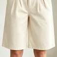 thumbnail image 6 of Bloomae Bermuda Shorts for Women Knee Length High Waisted Button Elastic Waist Summer Dressy Casual Pleated Long Chino Shorts with Pockets, 6 of 8