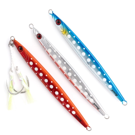 Fast & Slow Pitch 200g-400g Vertical Knife Jig Fishing Lure with BKK Assist Hooks for Tuna