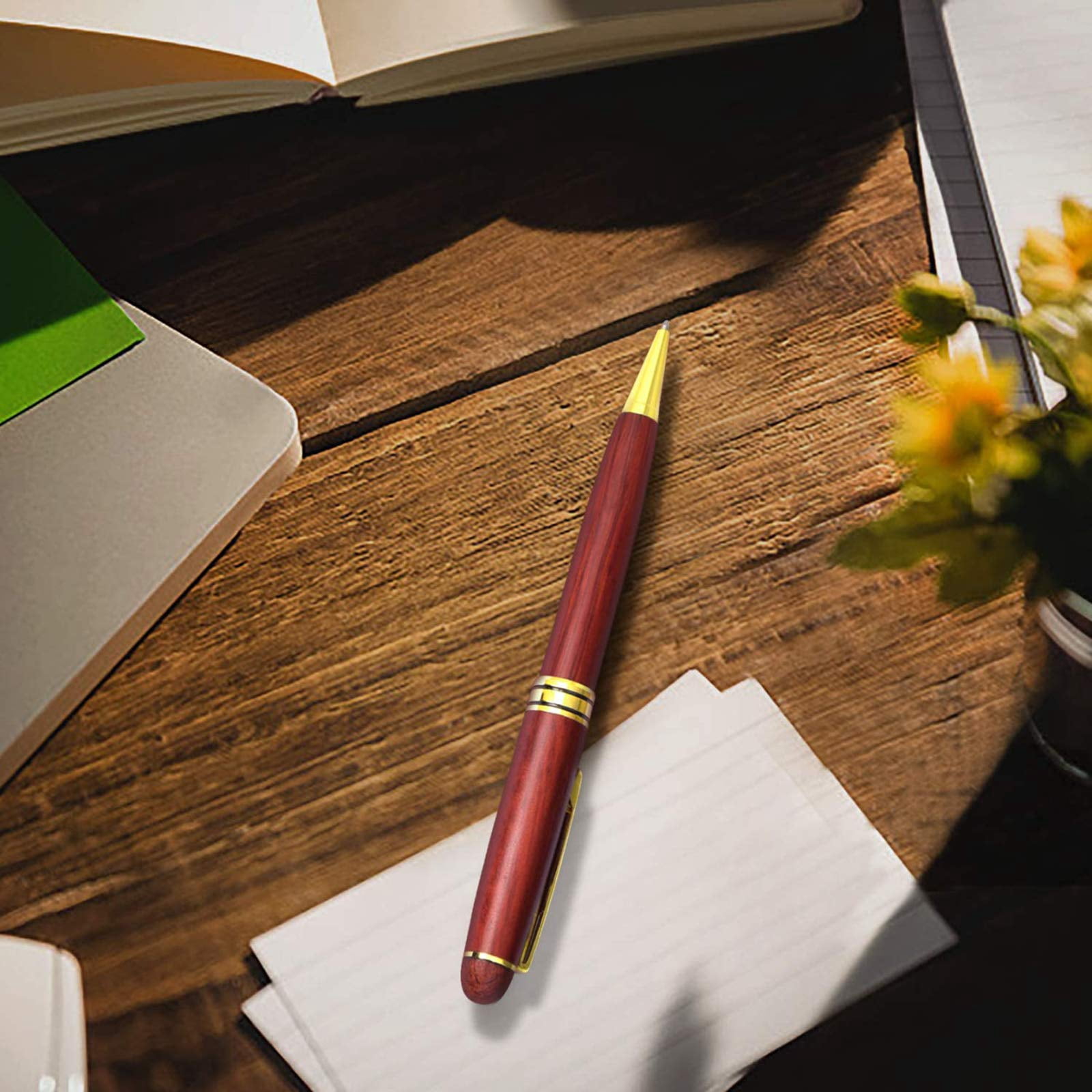 Wood Ballpoint Pens Gift Set - Luxury Wooden For Men Women Journaling Executive Office  1.0 Mm Medium Point Black Ink Retractable Twist Writing Pen With Box 3 3 Refills