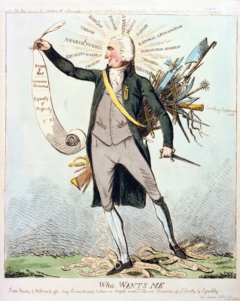 Thomas Paine'S (1737-1809) Support Of The French Revolution Is Satirized In A 1792 British Cartoon. Paine Is Shown Holding Scroll Thomas Paine'S (1737-1809) Support Of The French Revolution Is Satirized In A 1792 British Cartoon. Paine Is Shown Holding Scroll