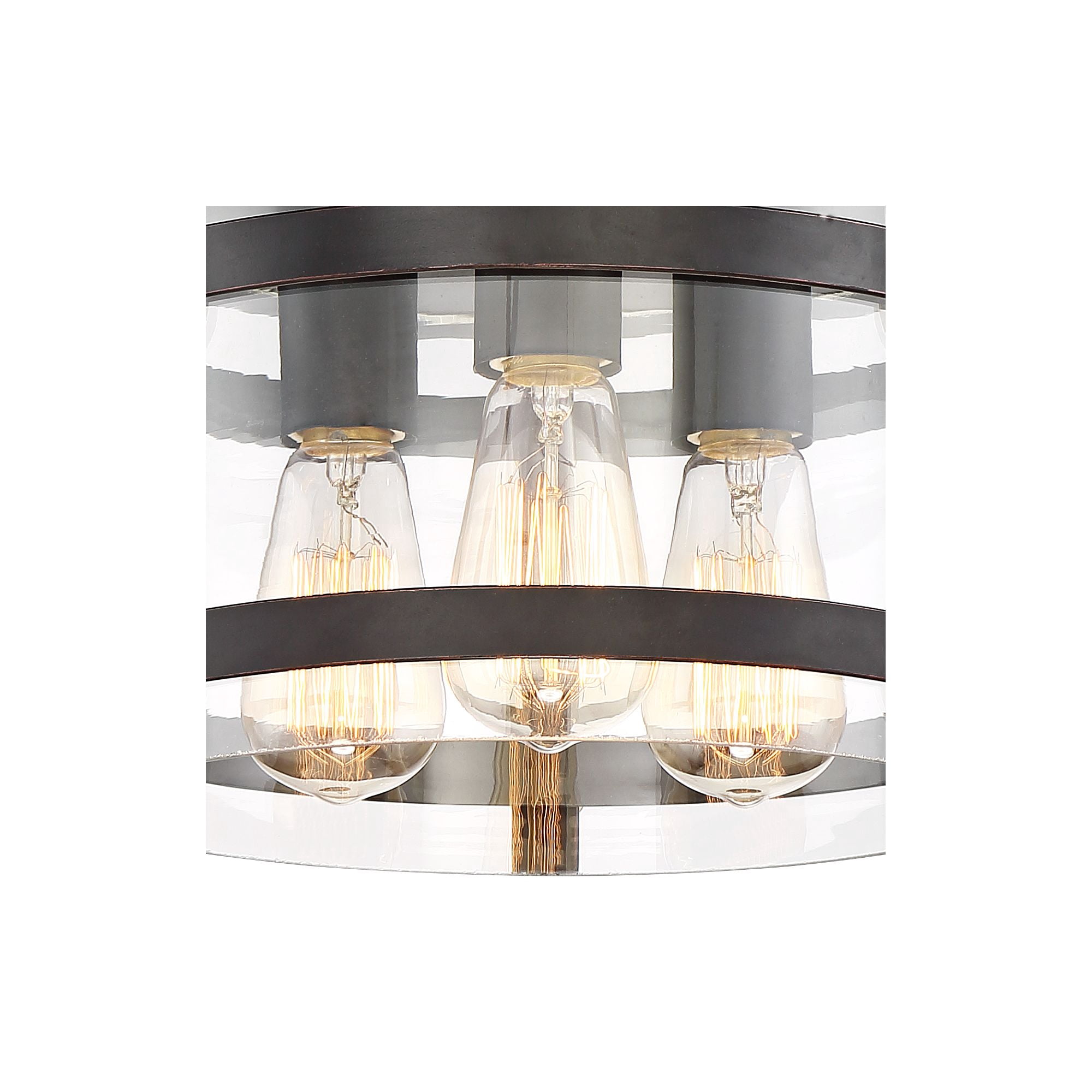 Franklin Iron Works Eagleton Modern Farmhouse Ceiling Light Flush Mount Fixture 13 1/2" Wide Oil Rubbed Bronze 3-Light Clear Glass for Bedroom House