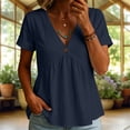 thumbnail image 2 of hoksml Women's V-Neck Short Sleeve Peplum Blouse, Cotton Linen Casual Tunic Top with Button Detail, 2 of 6