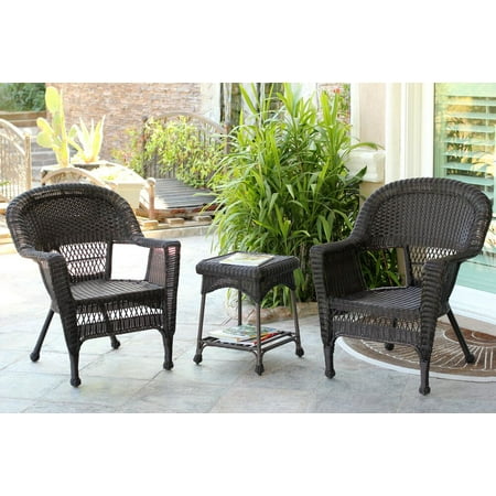 3-Piece Espresso Brown Resin Wicker Patio Chairs and End Table Furniture Set