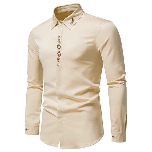 Tops para hombre, camisas, blusas, elegantes, informales, camisas de manga larga, moda sólida, cierre de botones, camisa de solapa bordada Odeerbi ODB-5