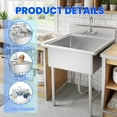 thumbnail image 6 of Commercial Kitchen Sink, Single Bowl Sink Basin with Hot & Cold Water Pipes Include Faucet & legs, Commercial Utility Sink, Heavy Duty Indoor and Outdoor Sink for Home Kitchen, 6 of 8