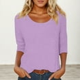 thumbnail image 2 of MIXUE Boho Tops For Women Summer Solid Color Round Neck Short Sleeve Casual Basic Soft Tshirts Outwear,Purple,XXL, 2 of 4