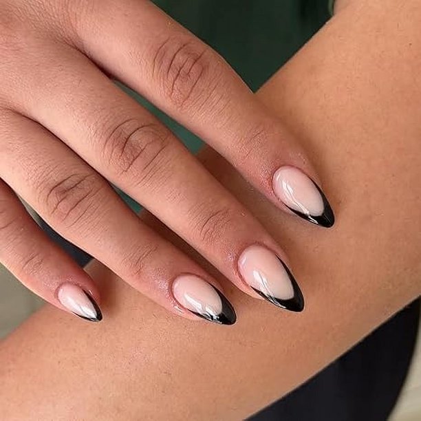 30 piezas de punta francesa negra, uñas cortas de almendra, uñas postizas cortas, acrílico en forma de almendra, pegamento francés en las uñas, uñas postizas para mujeres, uñas de aguja natural, 15 ta