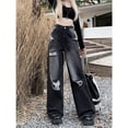 thumbnail image 3 of Pantalones vaqueros sueltos negros de estilo Y2K para mujer, pantalones de trapeador rectos de cintura alta, pierna ancha, calle alta, 3 of 5