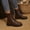 Brown, variant on Women's Lace Up Combat Boots Side Zipper Design Faux Leather Ankle Booties Low Heel Casual Fall Winter Fashion Outdoor Footwear Trendy Black Women Sandal