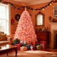thumbnail image 1 of DEXTRUS 6Ft Pre-lit Flocked Artificial Christmas Tree with 928 PVC Tips & 250 Warm-White Lights, Pink, 1 of 10
