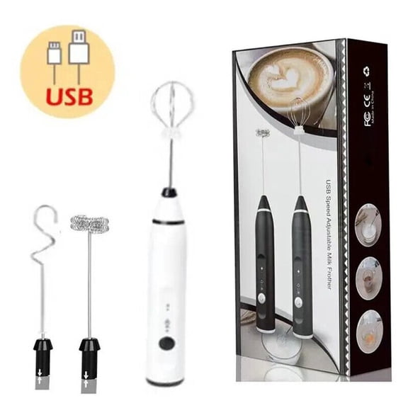 White, Electric Milk Frother Double Whisk Handheld Coffee Foam Mixer USB Rechargeable US Stock
