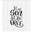 thumbnail image 3 of Beach Saying Shower Curtain, Hand-written Calligraphy Design for Summer Vacation Seasonal Inscription, Fabric Bathroom Set with Hooks, 69W X 75L Inches Long, Black and White, by Ambesonne, 3 of 3