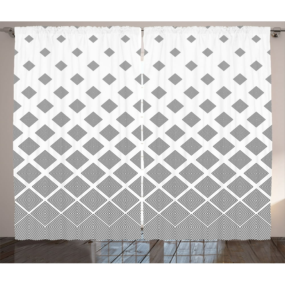 Geometric Curtains 2 Panels Set, Monochrome Black and White Squares