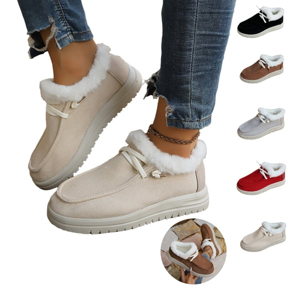 Mfakffe Womens Winter Ankle Boots Lace Up Round Toe Warm Flat Shoes Cozy Cold Weather Casual Non Slip Snow Booties