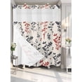 thumbnail image 2 of No Hook Shower Curtain with Snap-in Liner, Grey Red Botanical Waterproof Fabric Bathroom Curtains, Rustic Country Spring Floral Summer Leaf Bath Curtains & Mesh Top Window 66"x72", 2 of 9