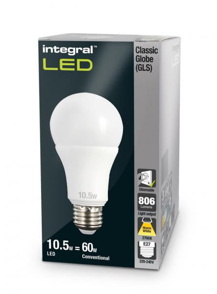Integral LED Classic Globe 10.5W/60W 2700K 806lm E27 Edison Screw Dimmable Lamp GLS ILA60E27O10D27KBIWA