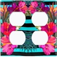 thumbnail image 3 of Metal Light Switch Plate Cover Hibiscus Flower Wreath Teal Stripes FLW032, 3 of 13