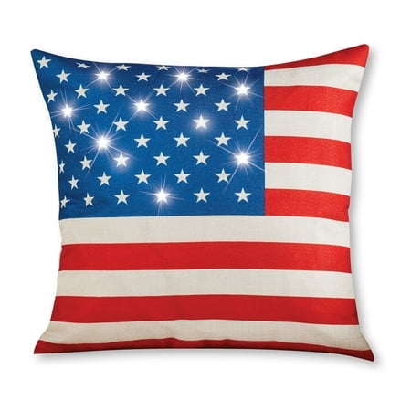 Lighted American Flag Pillow Cover - Festive Fourth of July or Memorial Decorative Accent for Chair, Couch or Sofa
